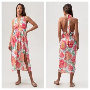 NEW Trina Turk Poppy Sleeveless Halter Midi Dress Swimsuit Coverup Sundress M